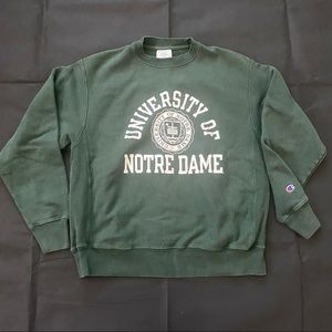 VTG Champion Reverse Weave Notre Dame Green Sweatshirt  90s Crewneck Pullover